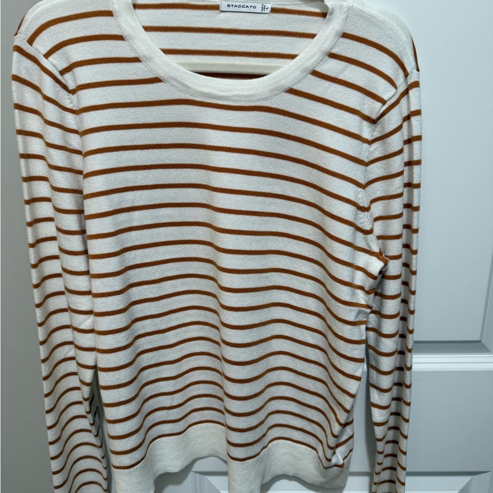 NWOT Staccato White and Brown Striped Top